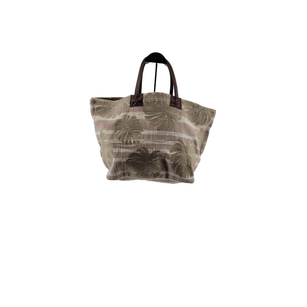 J. Jill Fabric with Embroidered Palms Tote Bag Sandstone Multi NWOT